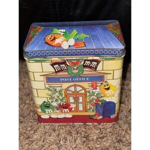 M M S Christmas Tin Post Office Scene Rectangular Metal Candy Container 2005
